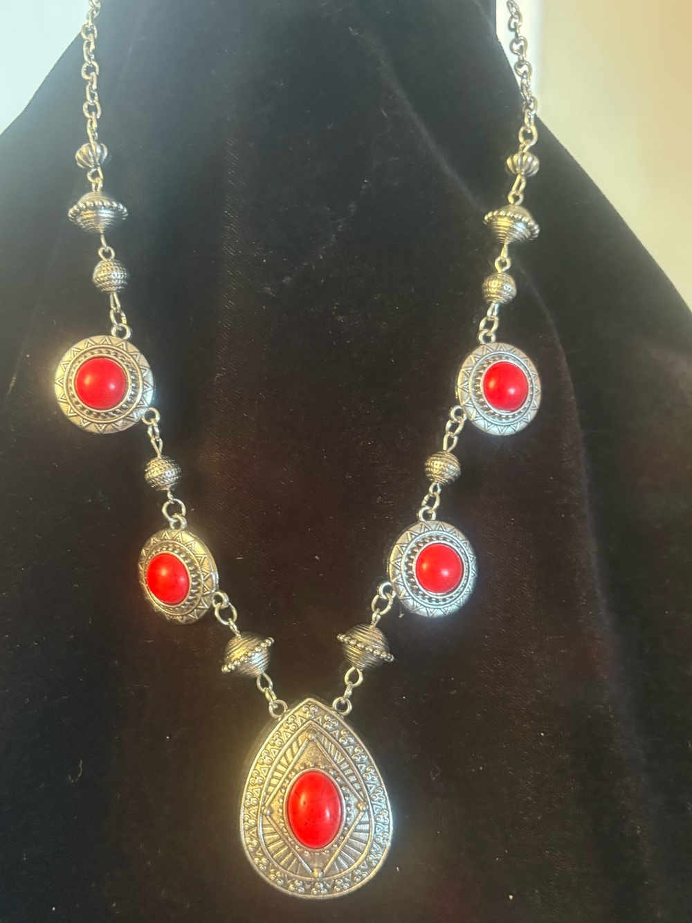 Red Stone Silver-Tone Pendant Necklace - Women Jewelry